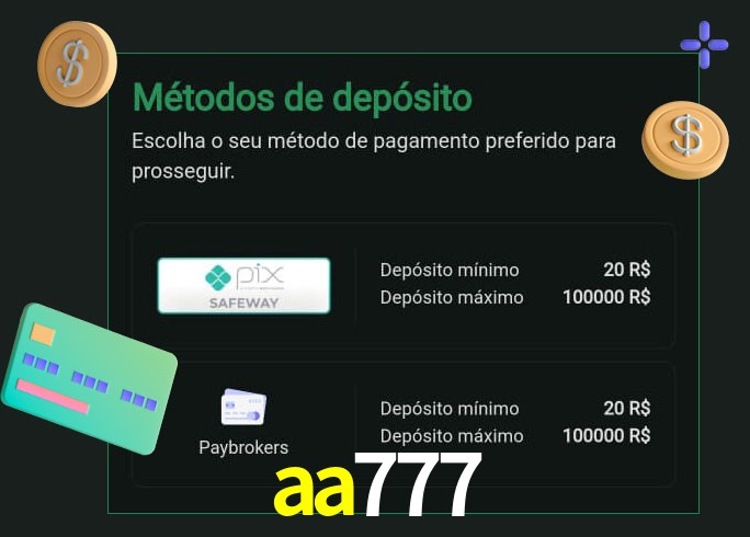 O cassino aa777 oferece uma grande variedade de métodos de pagamento